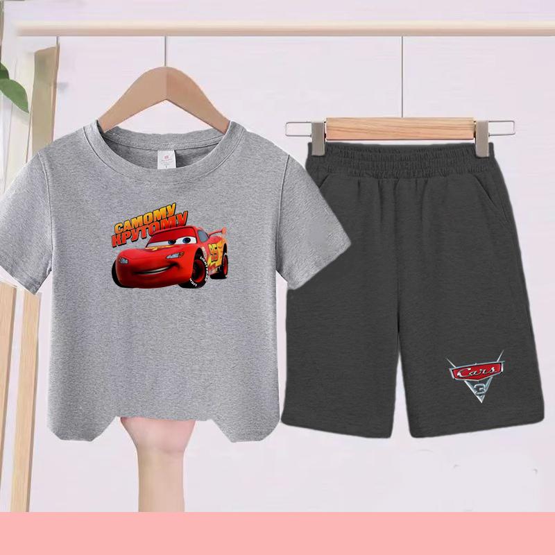 Children Aged 3 to 14 Summer Fashion T-shirt set Children Disney Car Print T-shirt + shorts Girl Boy Casual Tops Toddler Clothes