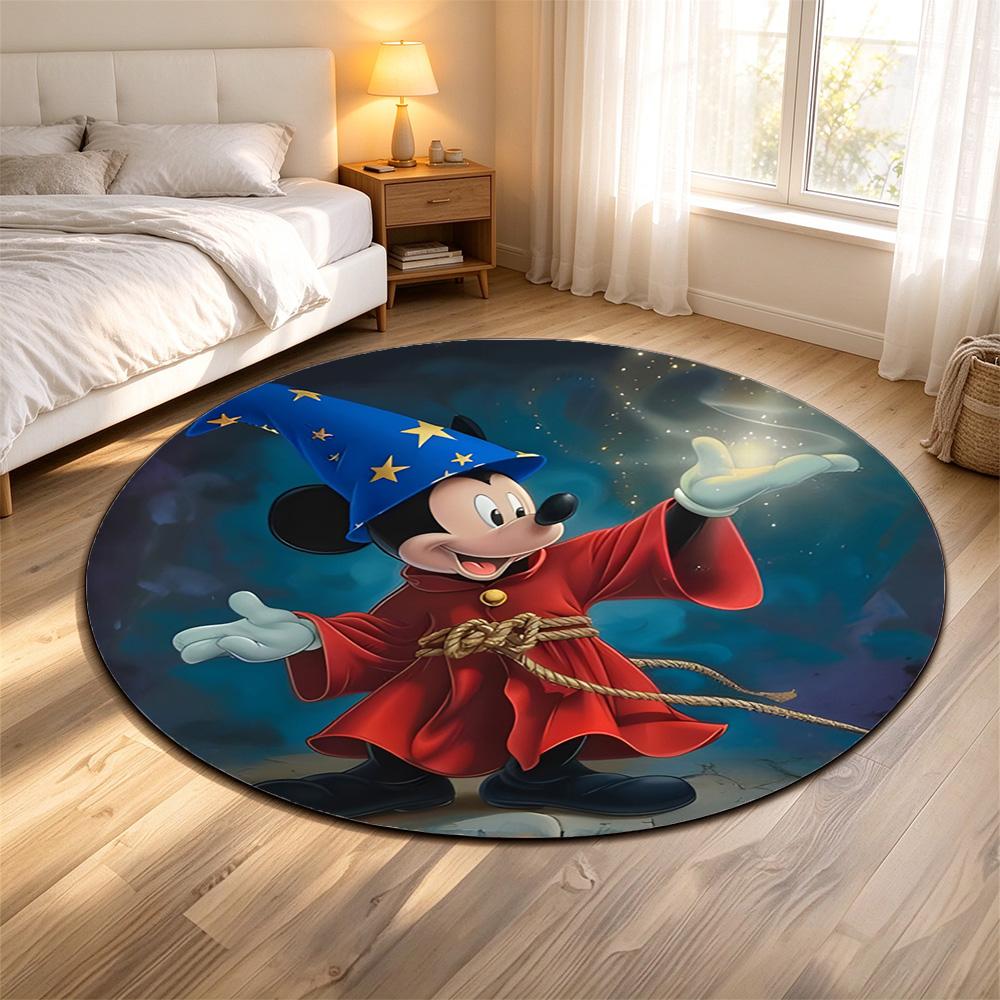 Round Rug Sorcerer Mickey Mouse Wizard Hat Magic Spark Fantasy Fantasia Movie Fan Living Room Decor