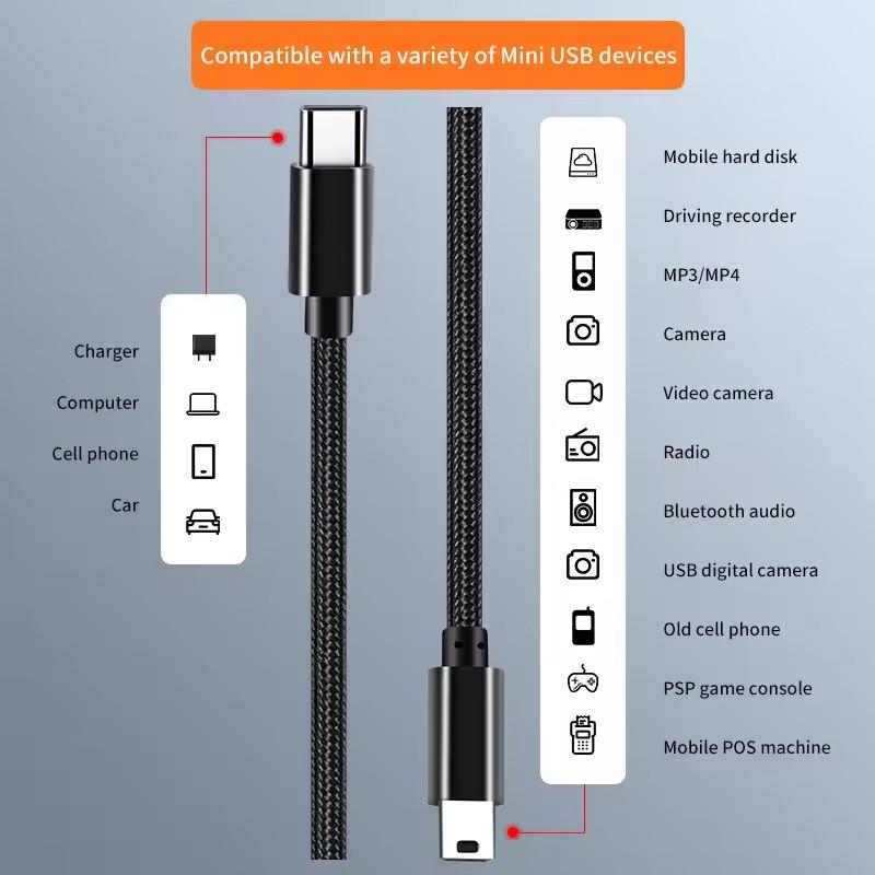 Adaptador de Cable USB Tipo C a Mini USB para MP3 MacBook Pro Cámara HDD Cable de Carga Conector de Transferencia de Datos Cable Mini USB Tipo c