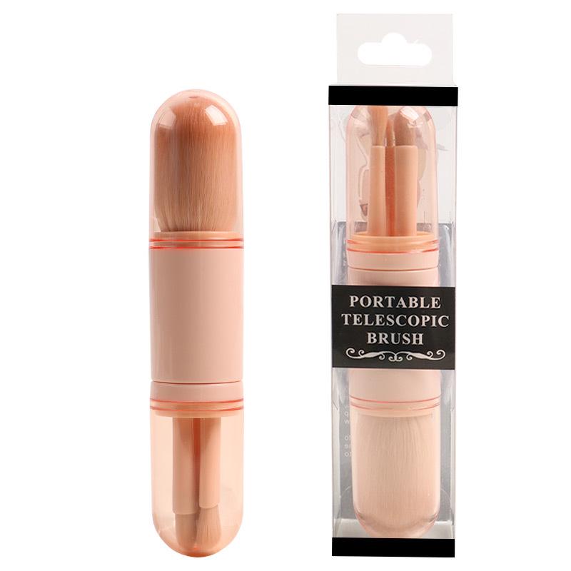 Compact 4-in-1 Retractable Makeup Tool: Eyeshadow & Loose Powder Brush for All Skin Tones