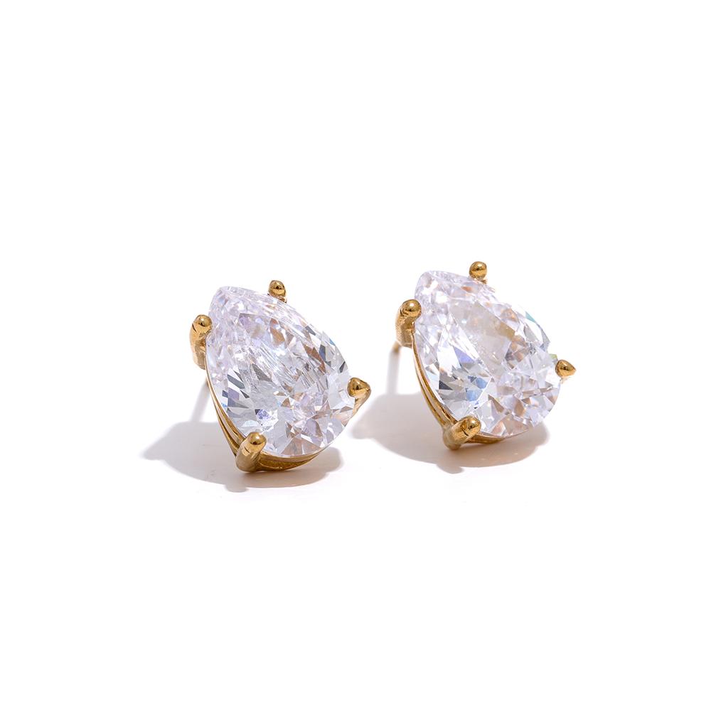 JINYOU 1061 Delicate Shiny Cubic Zirconia Stainless Steel Water Drop Pendant Necklace Stud Earrings Waterproof Chic Jewelry