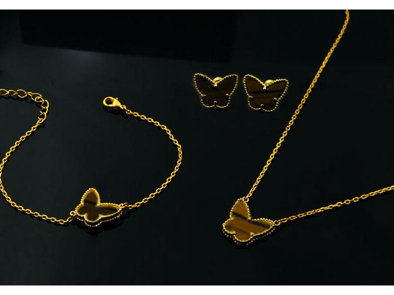 Korean Style Butterfly Clavicle Necklace with Shell & Tiger Eye Stones for Women