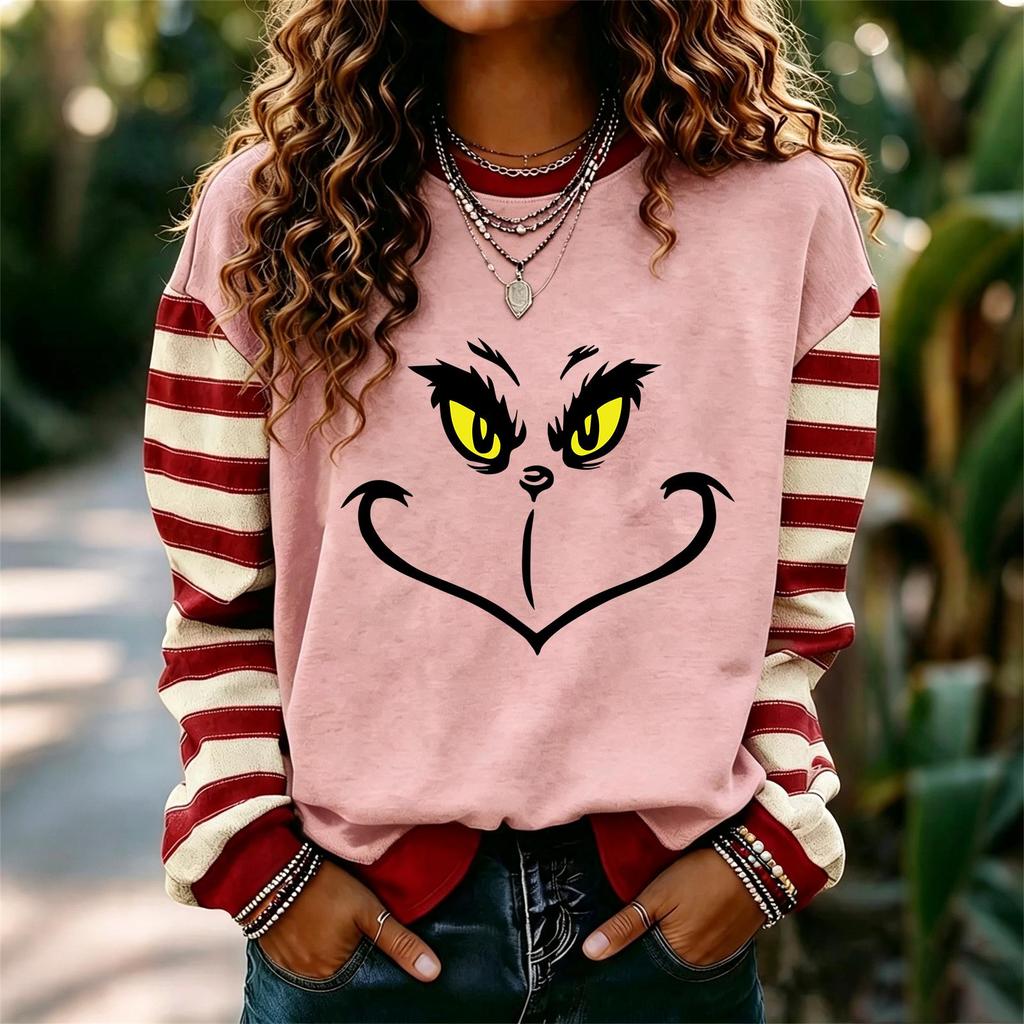 Women's Fashion Christmas Print Long Sleeve Neck Pullover Sweatshirt Casual Top