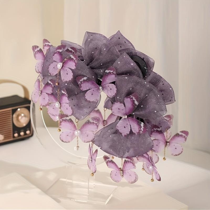 Eleganter Schmetterling Acryl Haarclip, große Größe mit Quaste und Colorblock-Design, süßer trendiger Stil, perfekt für Haarstyling und Valentinstag.