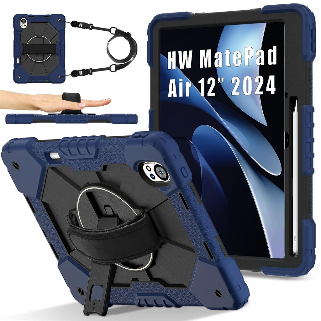 Pro Huawei MatePad Air (2024) Pouzdro Stojánek Silikon+PC Kryt na tablet s ramenním popruhem
