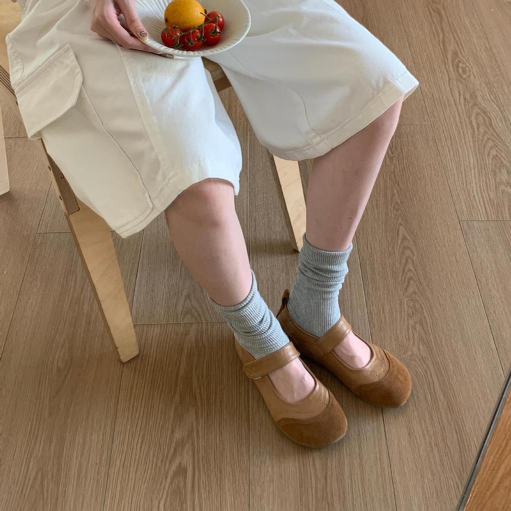 Soft leather Mary Jane single shoes women's 2025 summer new flat-soled soft-soled Velcro fashion versatile casual shoes
