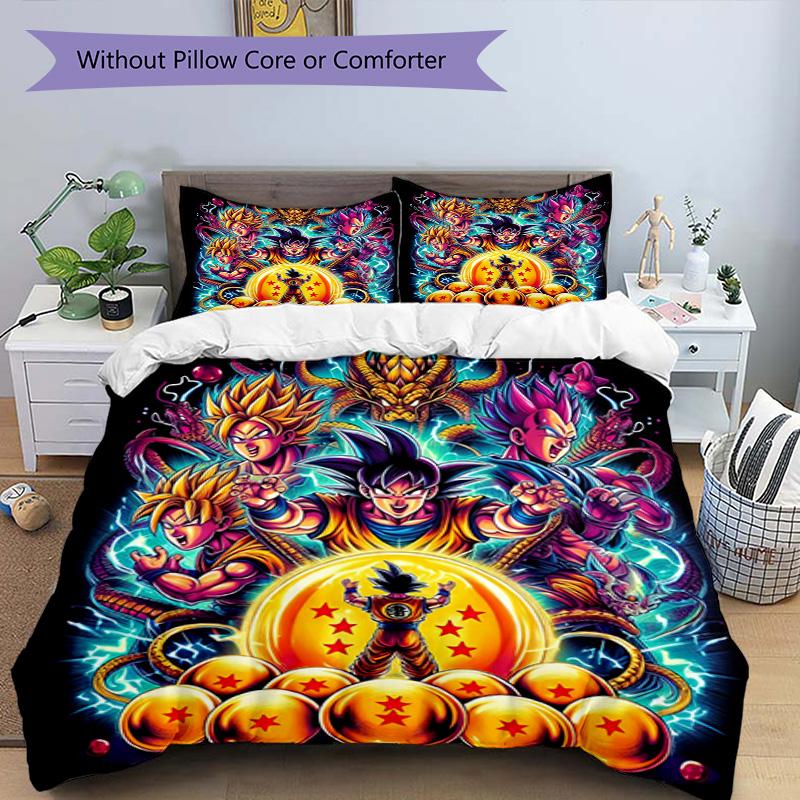 3-teiliges Bettbezug-Set (1 * Bettbezug + 2 * Kissenbezug, ohne Kern), Dragon Ball Print Bettwäsche-Set, Schlafzimmer-Dekoration, Ganzjahres, Geburtstagsgeschenk