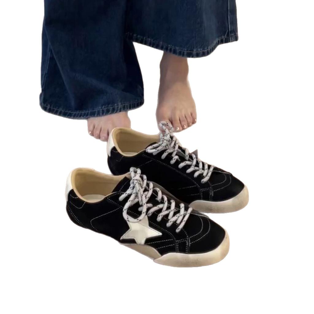 Cowhide Version~ Retro Color Polishing and Old Star Board Shoes, Small Dirty Shoes, Flat-soled German Training Shoes, Women's Round Head Casual S