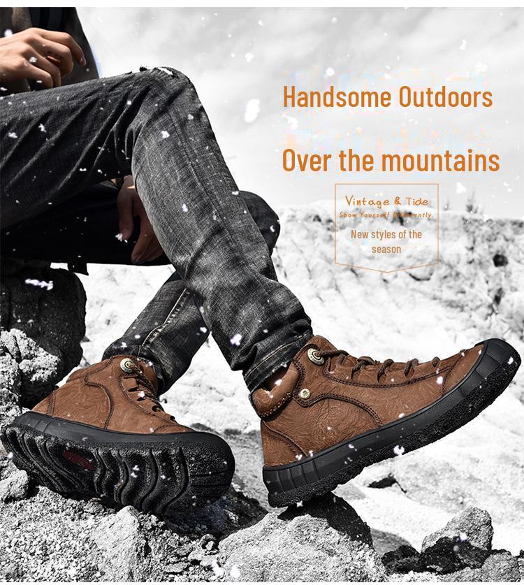 Pánské trekové boty středního střihu z pravé kůže pro podzim/zimu 2024, uzavřená špička, odolné proti okopu, velká velikost 46