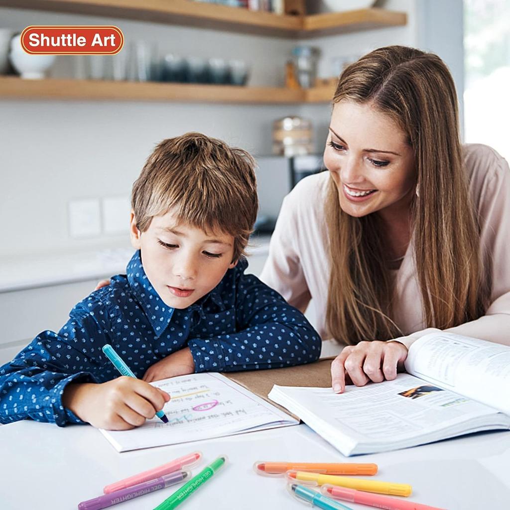 Shuttle Art Highlighter Bright Solid Fluorescent Fluorescent Retractable Gel with Clear for Marking Convenient Storage Pens, Colors, 12-Color Set,