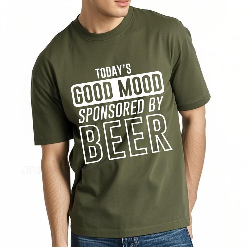 new cotton tshirt Brand summer Men t shirt Todays Good Mood Sponsored By Beer Short Sleeve Adult ONeck tops male teeshirt