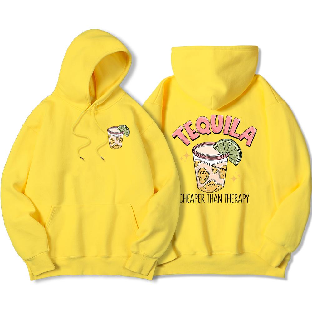 Tequila Cheaper Than Therapy Bedruckter Kapuzenpullover für Herren, modisches, lockeres Sweatshirt aus lässigem Fleece, weiche Kapuze, warme Übergröße