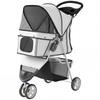 Dog Stroller, 3 Wheels Foldable Pet Stroller with Adjustable Canopy, Storage Basket for Small Mini Breeds, Grey