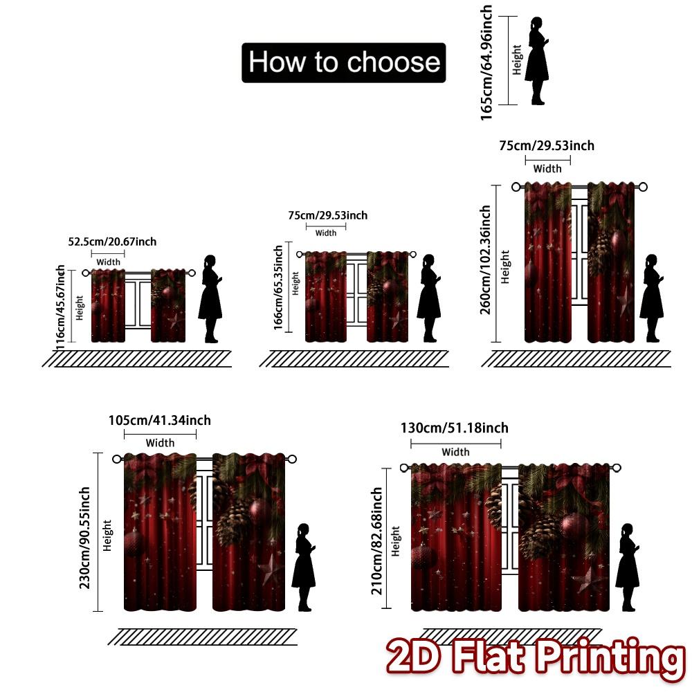 Flat Printing Jit Curtains Without Rod Festive Pine Decor Popular Yarn Decorations Ldeal Curtain Set Of 2 Minimalist Made Polyester Washable