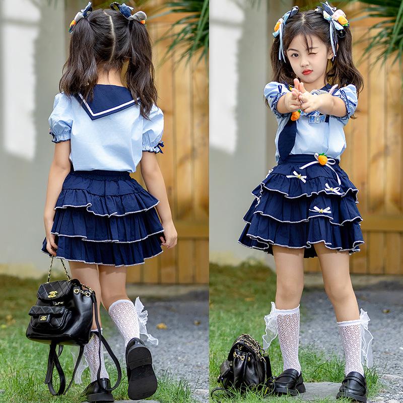 Girls' Summer Rabbit Police Costume Set - Stylish Two-Piece Performance Outfit