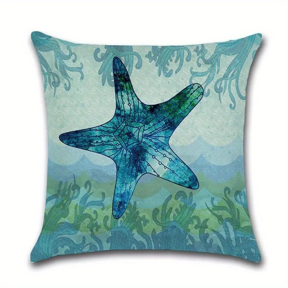 Sea Creatures Turtle Seahorse Starfish Jellyfish Pattern Cushion Cover Suitable For Sofa Bedroom Car Pillow Cover