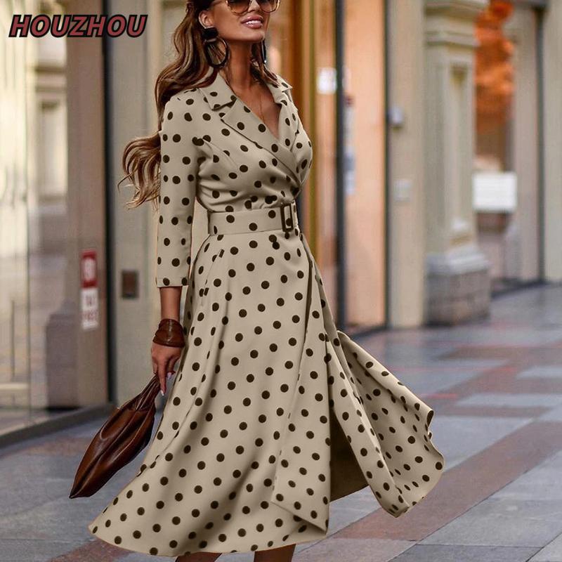 Vintage Elegant Dress V Neck Polka Dot 