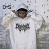 Fall Winter Unisex Hoodie Drawstring Elastic Cuff Thorn Print Thick Fleece Patch Pocket Loose Long Sleeves Pullover Warm Top
