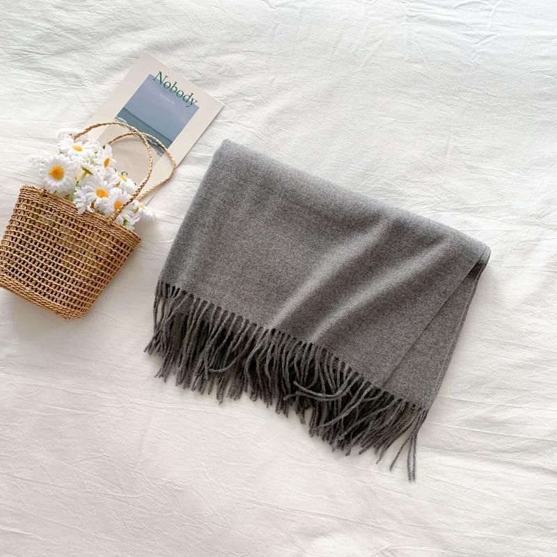 Mary 300g imitation cashmere tassel scarf women's winter solid color thickened warm shawl Japanese scarf