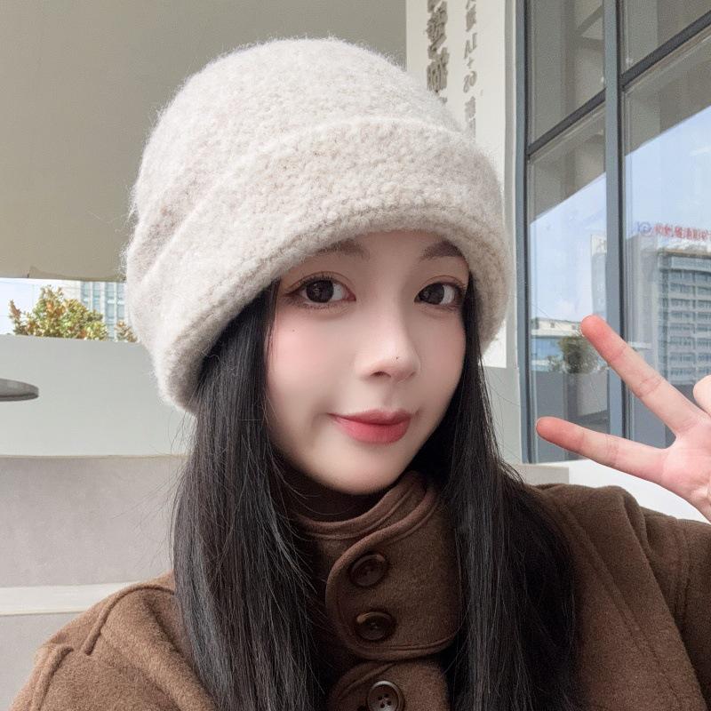 Korean Style Ear Flap Wool Knit Beanie for Women - Warm Autumn/Winter Hat for Large Heads