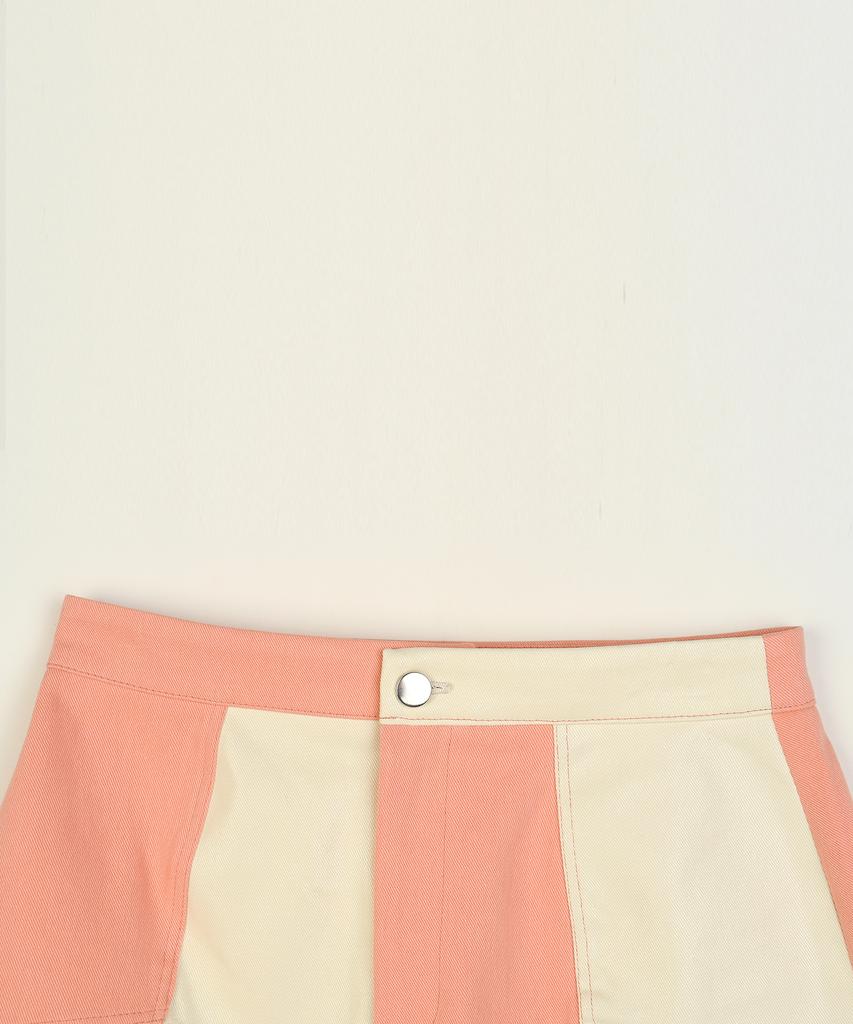 High School Disco Coated Color Block Skirt_Coral