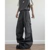Gray Multi-pocket Paratrooper Overalls Men's and Women's American Retro Washed Old Pants Silhouette Straight Wide-leg Pants