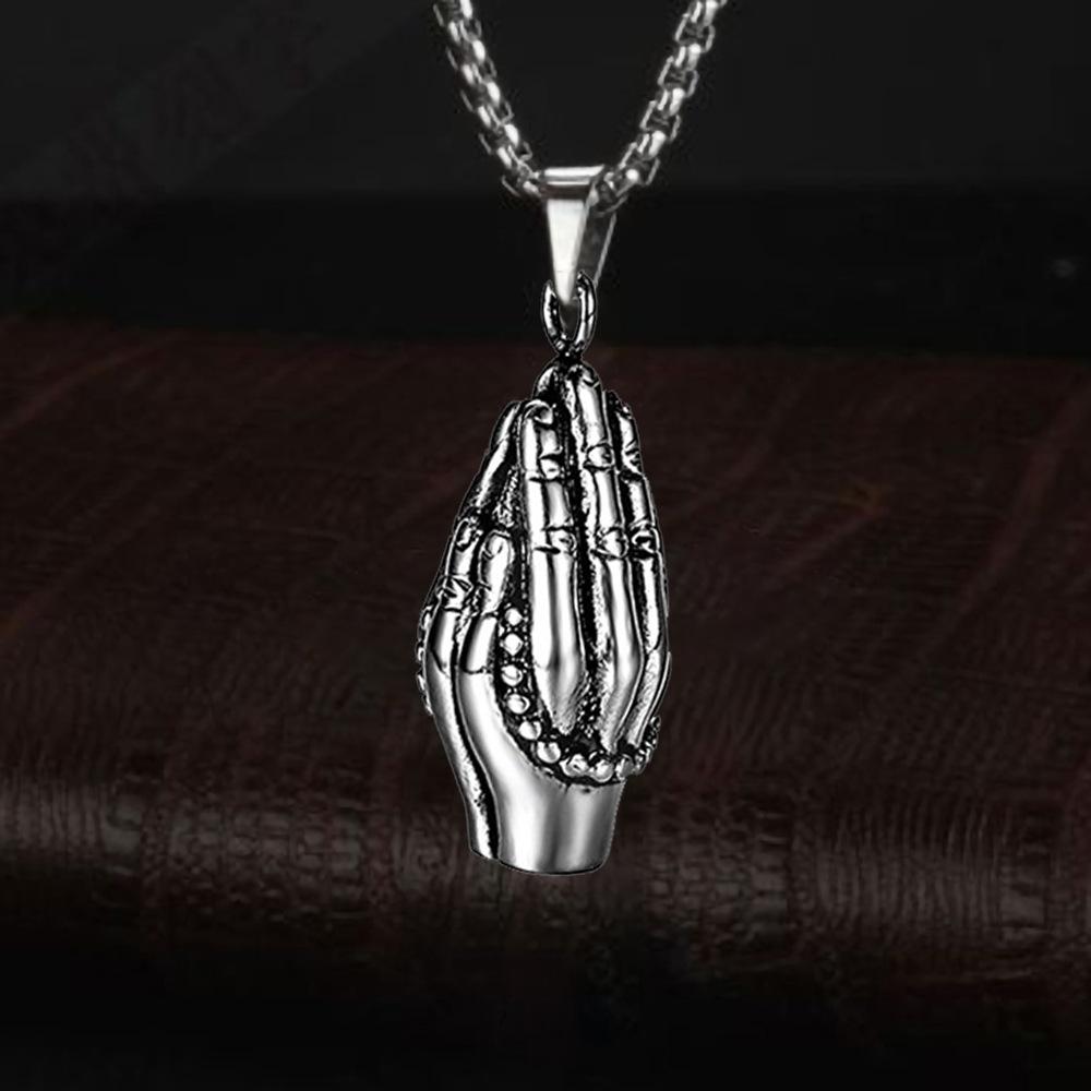 Necklace Bergamot Hands Praying Pendant for Men and Women