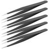 5Pcs Tweezers Stainless Steel AntiStatic Nipper Picking Tool Sewing Accessories Black(Straight Head )