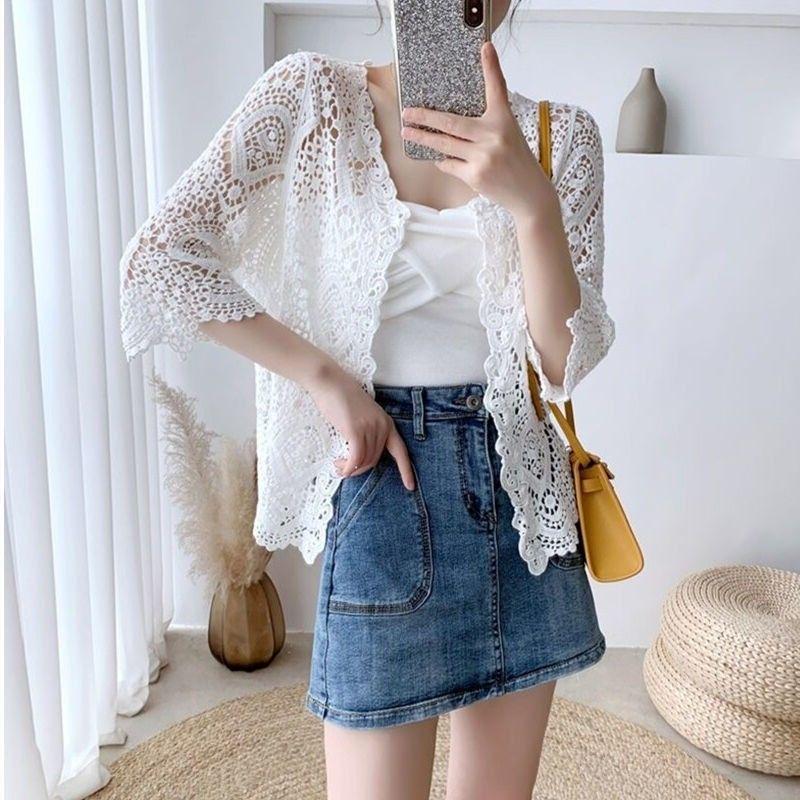 Summer 2024 Crochet Knit Cardigan: Lightweight Cotton Shawl for Sleeveless Dresses