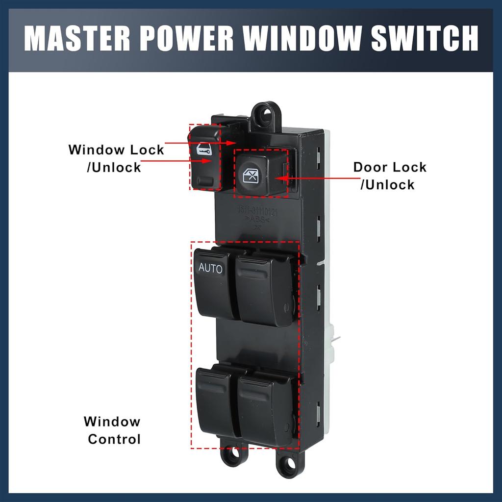 Power Window Switch, Driver Side Window Control Switch No.25401-EQ305 for Nissan X-Trail 2002-2007 Black, 1 Pc
