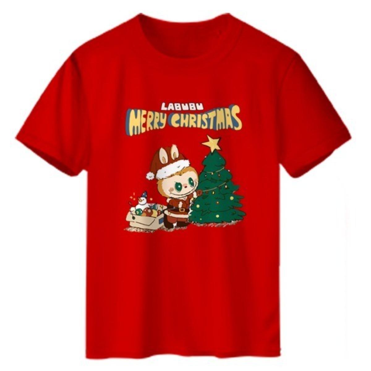 

Стильная и удобная унисекс футболка с круглым вырезом и коротким рукавом Labubu на канун Рождества S