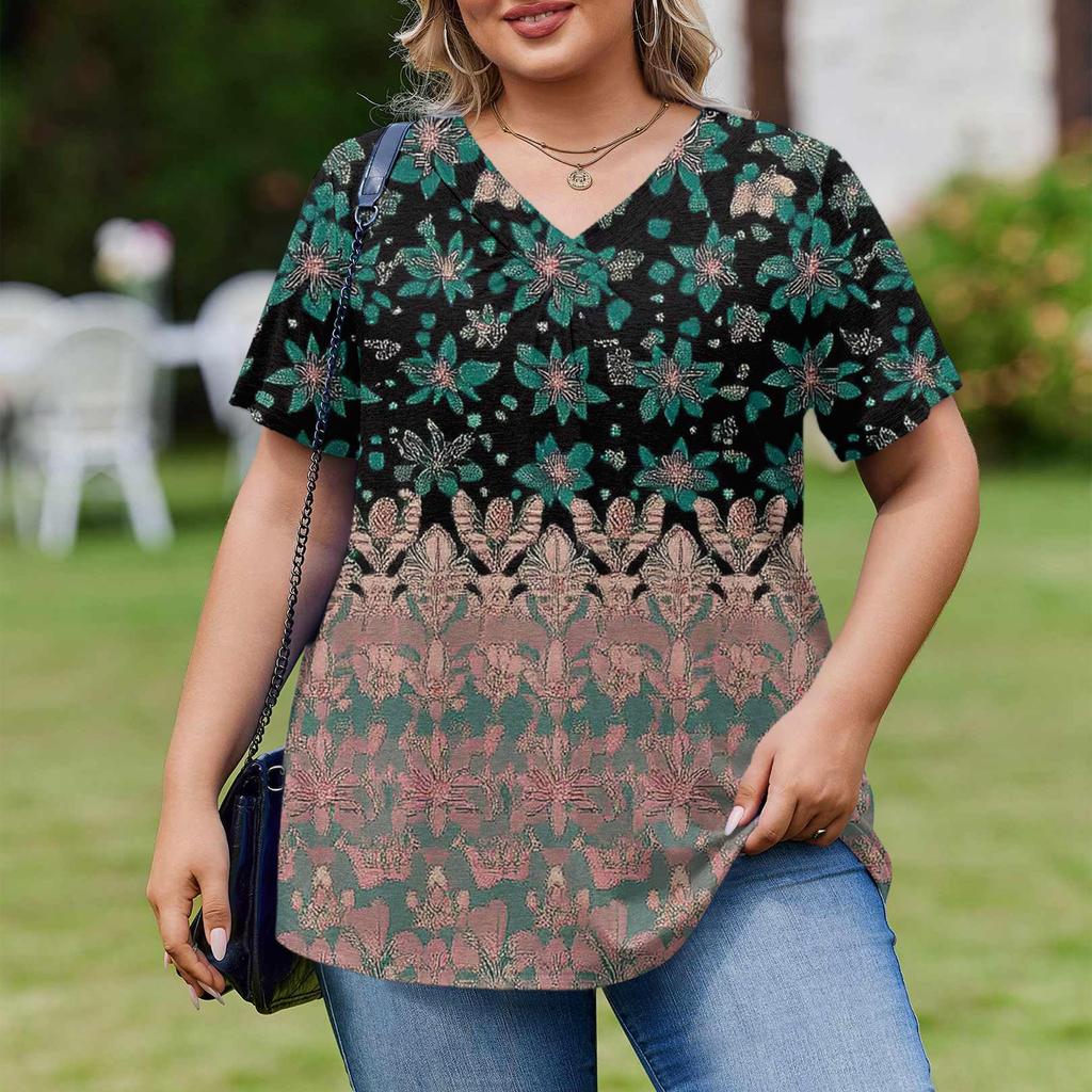 Modische Damen Übergröße Lässige Lockere Kurzarm Elegante V-Ausschnitt Bluse Für die Arbeit