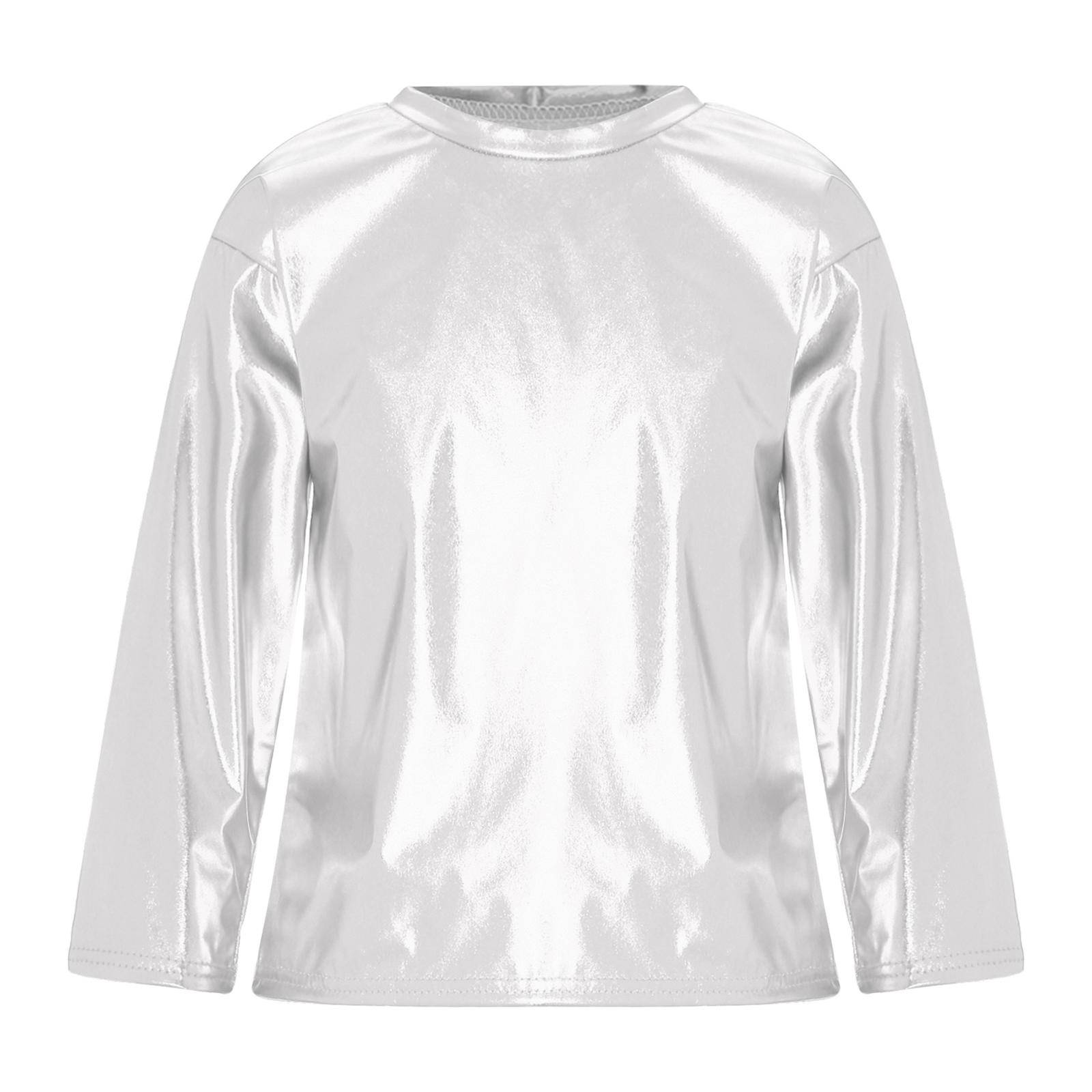 

Дитячі Дівчатка Хлопчики Джаз Танці Сценічний Виступ Топи Металеві Блискучі Футболки З Довгим Рукавом Футболка Топ Дитячий Танцювальний Одяг 3-4 Years срібний