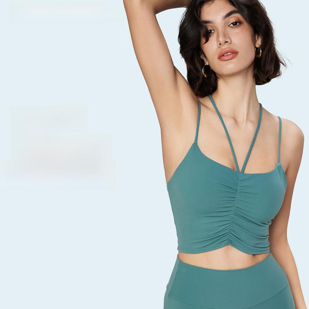 Damen Sportweste für Frühling & Sommer: Schlankmachender Yoga-BH mit Doppelträgern & Nudes Fitness-Top