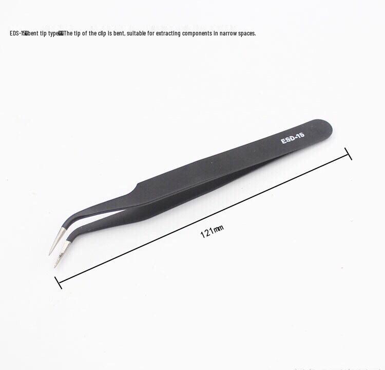 Black ESD Multi-purpose Precision Tweezers Set – Anti-magnetic Stainless Steel, Straight & Pointed Bent Tips