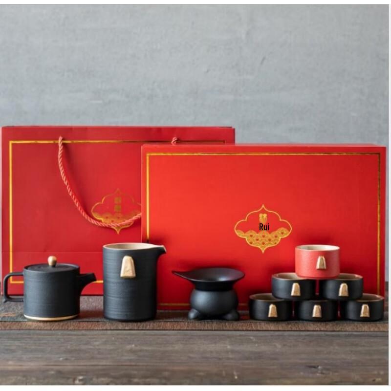 Zhuijia Black Pottery 9-Piece Kungfu Tea Set