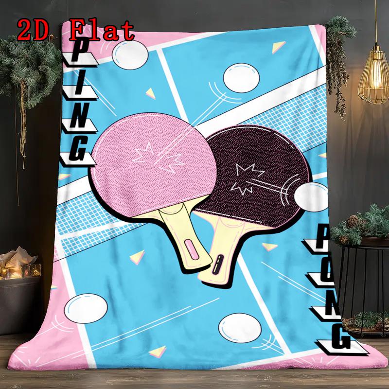 Vibrant Table Tennis Court 2D Flat Pattern Flannel Blanket High Quality All Seasons Warmth and Comfort Perfect for Christmas Gifts.