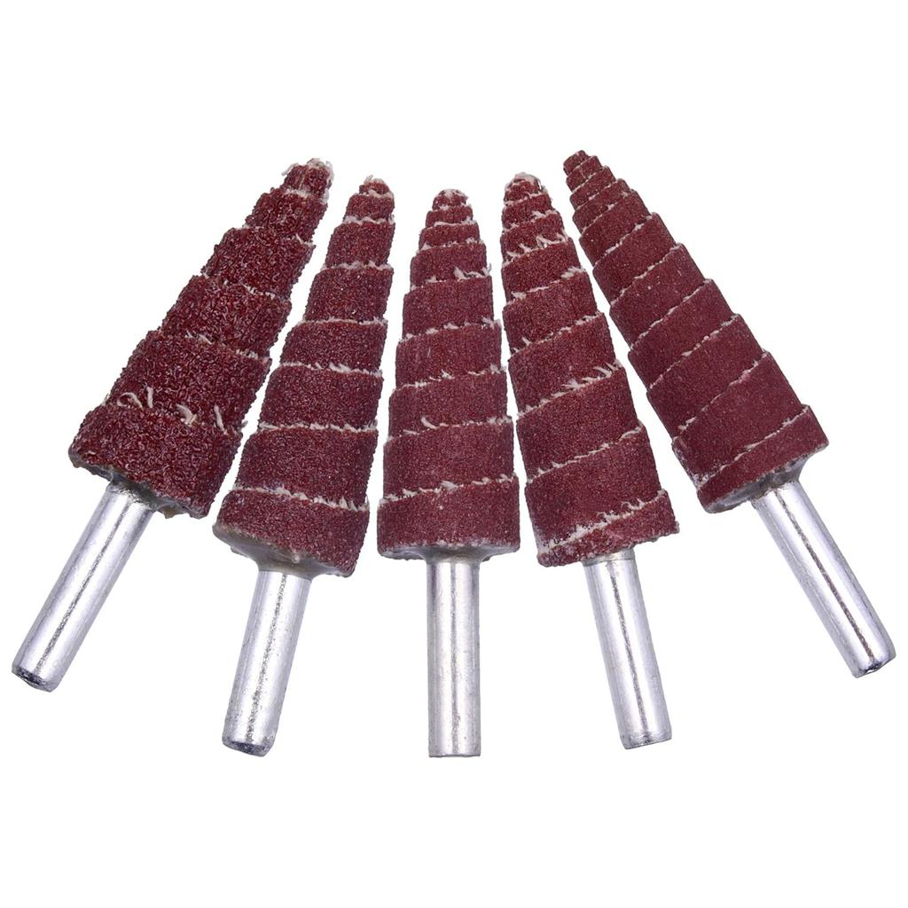 40Pcs Cone Shape Abrasive Sandpaper 1/4 Inch Shank Flap Wheels, 80/120/180/240/320 Grits Aluminum Oxide for Removing Rust, Deburring, Polishin