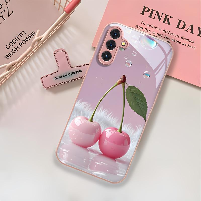 Women's pink metallic paint glass phone case suitable for Samsung Galaxy S26 S25 S24 S22 S21 S20 FE Ultra Plus shockproof
