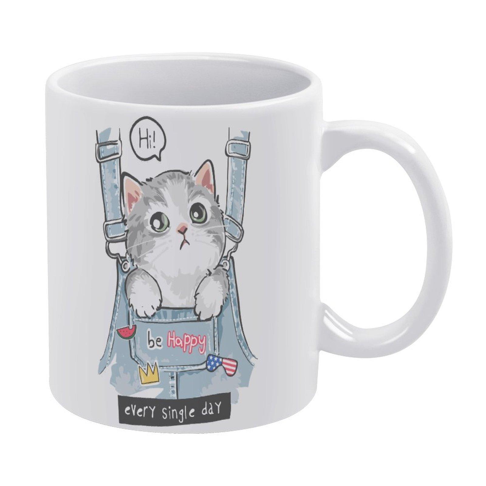 

1Pack 11oz White Ceramic Mug Featuring Double-Sided Printed Finish Reliable Coffee Cup For Home Office Daily Use белый