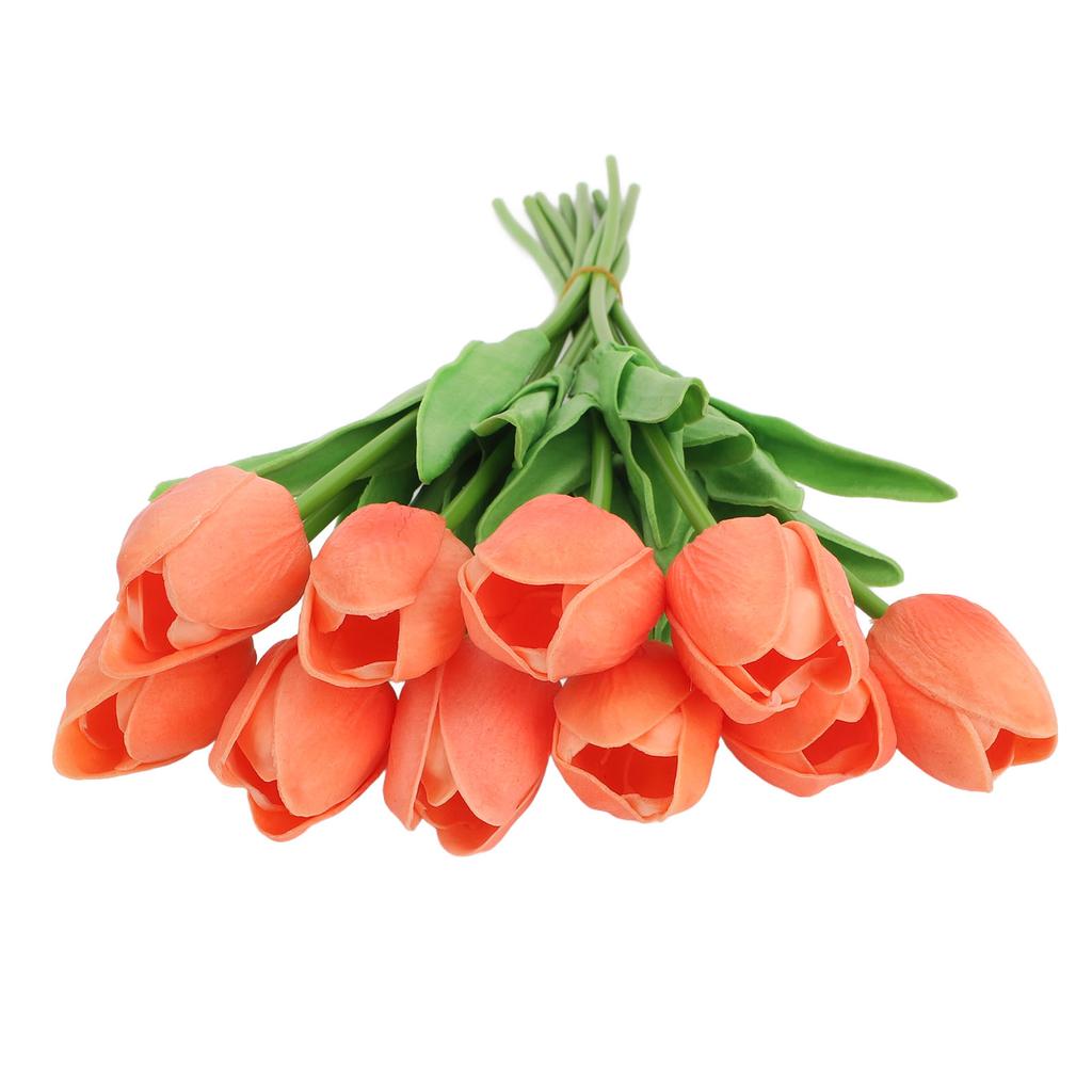 10pcs Artificial Tulip Flowers High Simulation Flowers Decor for Living Room Dinner Table Orange