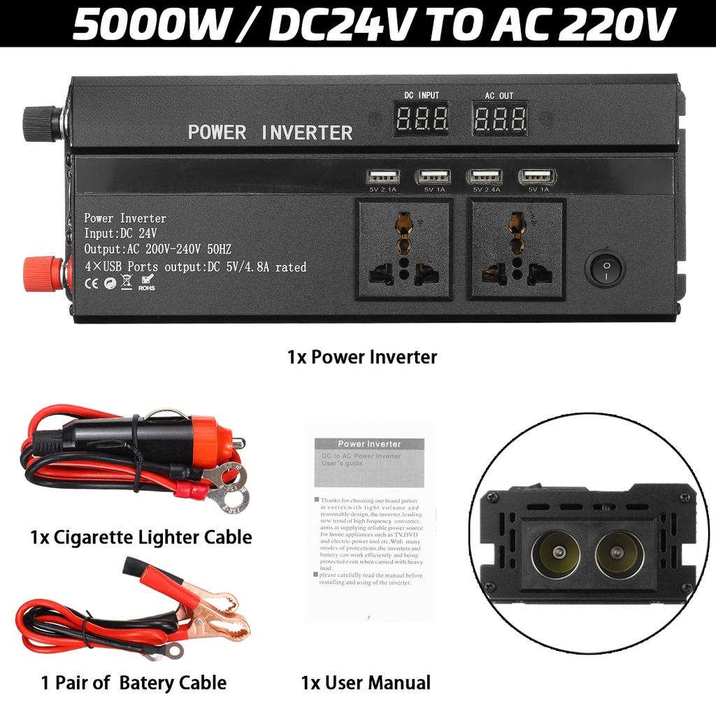 5000W Intelligent Digital Display Modified Sine Wave Inverter Black Voltage Transformer Power Converter DC 12V/24V To AC 110V/220V