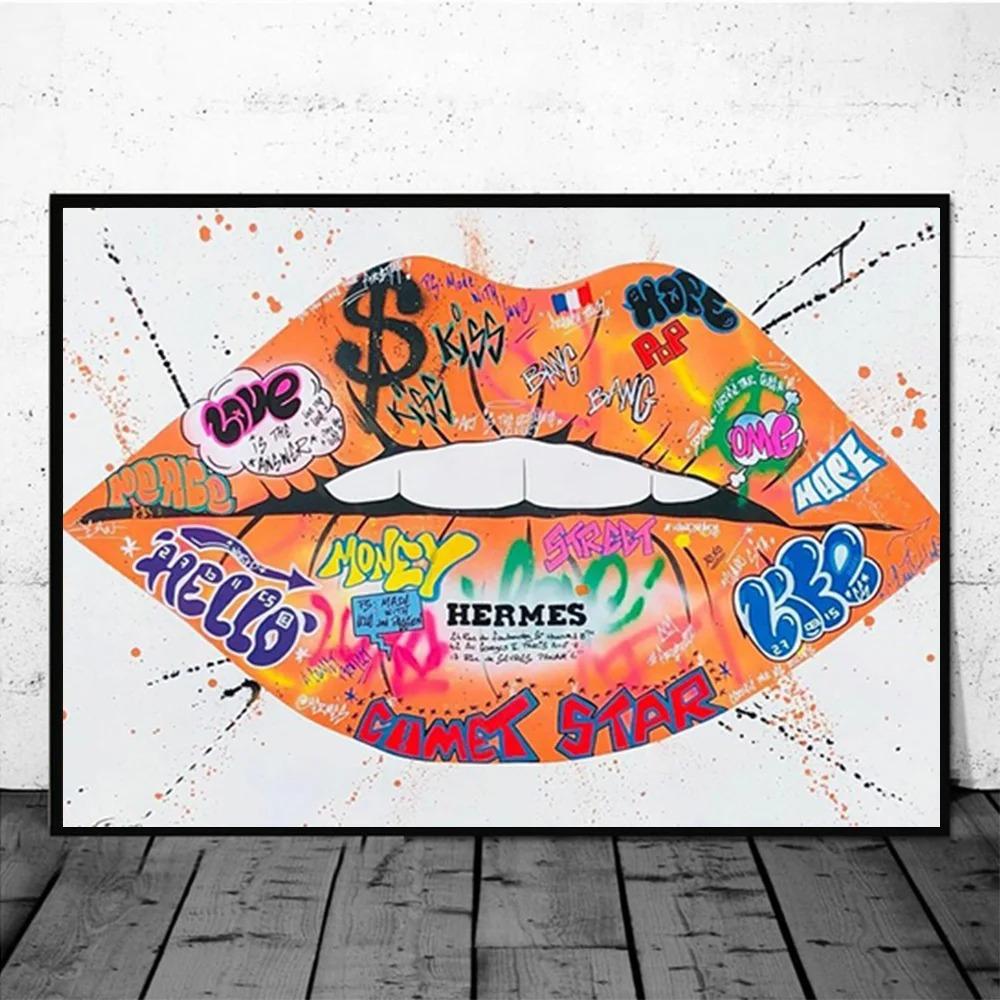 Posters Print Wall Art Painting Home Decor Sexy Women Red Lips Waterproof Canvas Paintings Picture for Living Room Decoration