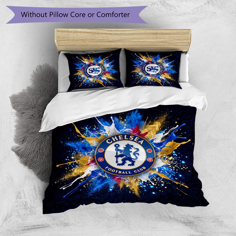 Chelsea FC Pattern Printed 3PCS Bedding Set Soft Skin-Friendly Washable Duvet Cover & Pillowcases Set All Season Bedroom