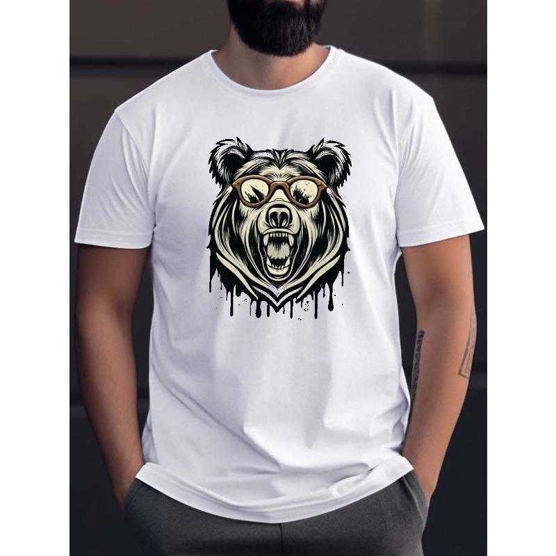 European Size Plus Size unisex's Anime Bear Graphic Print T-shirt, Casual Stylish Short Sleeve Tees For Summer, unisex's Clothing