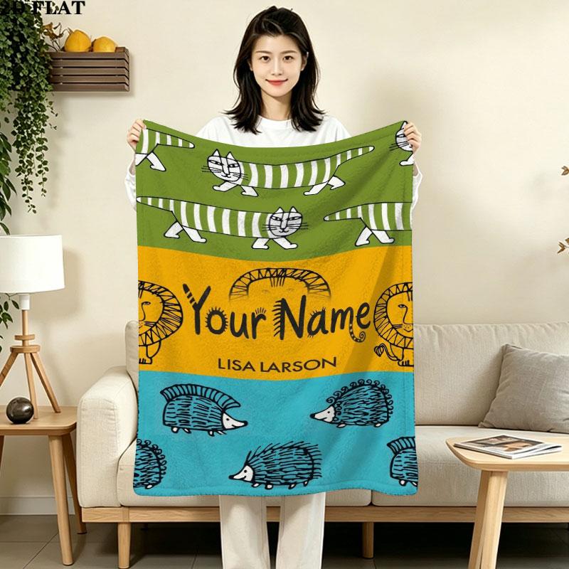 1PC Animal Parade Custom Name Patterned Flannel Blanket Suitable For All Seasons for Home Decor Warmth and Comfort Gifts Holiday Gift