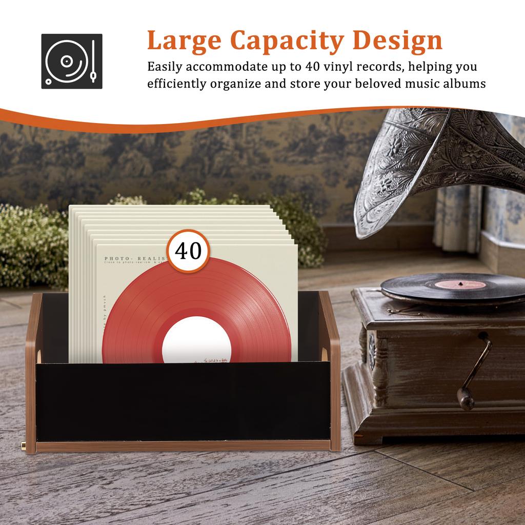 Wood Vinyl Record Storage Holder Vintage Tabletop Large Capacity Album Record Organizer for LP Vinyl Record CD Disc Storage Box