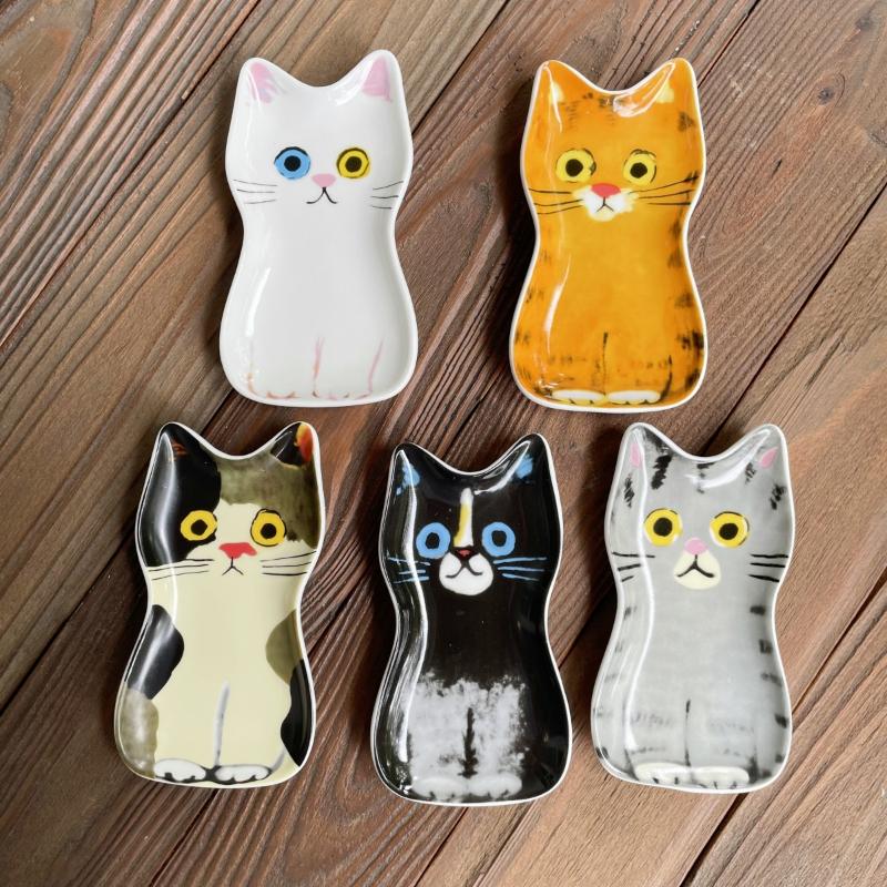 Cute Pets Cat Sauce Dish Ceramic Creative Cute Cat Face Shaped Condiment Dish Small Plates Tableware Home Kitchen Supplies