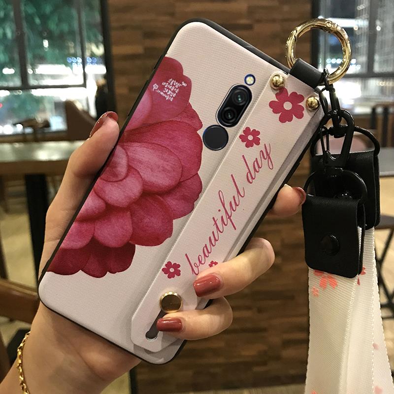 Flower Anti-knock Phone Case For Xiaomi Redmi 8 Silicone Wristband Anti-dust Soft case Fashion Design Phone Holder Ring