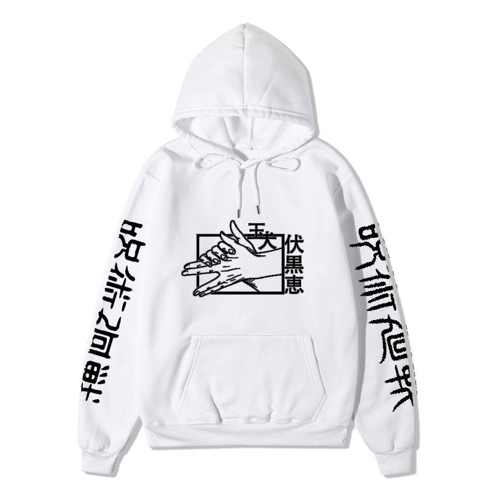 Jujutsu Kaisen Men Women Fleece Hoodie Jujutsu Kaisen Front Back Graphic Kanji Print Autumn Winter Anime Streetwear Hooded Sweatshirt
